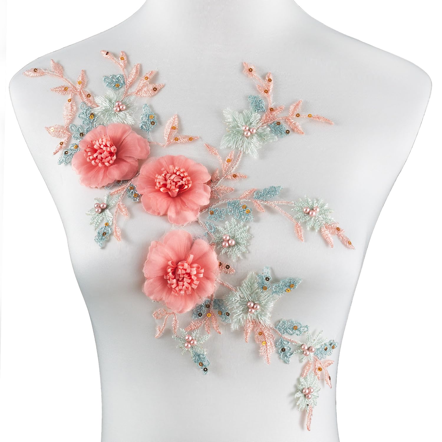 Amazon.com: Silvora 3D Embroidered Beaded Pearl Flower Fabric Lace
